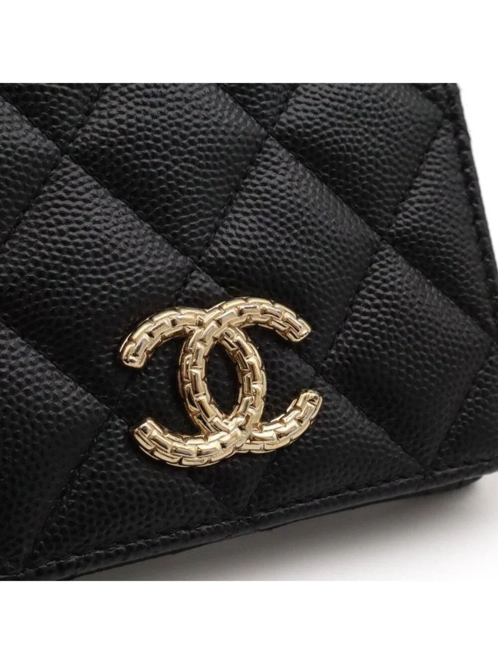 Chanel Metiers D'art Collection Quilted CC Logo Compact Wallet Bifold Caviar